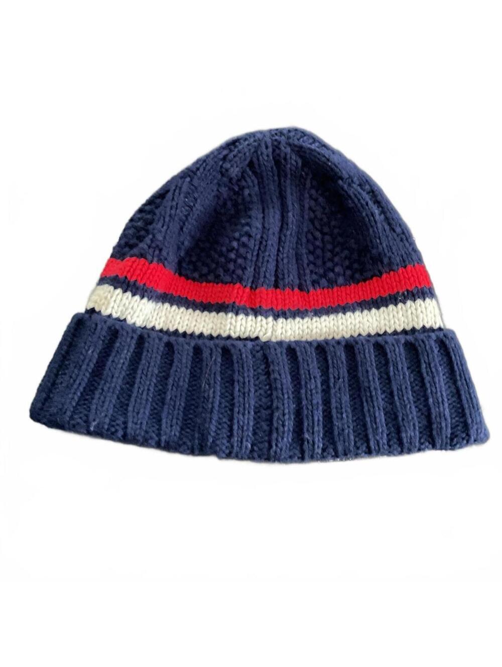 J.Crew Navy Blue Knit Beanie with Red and White Stripes - One Size